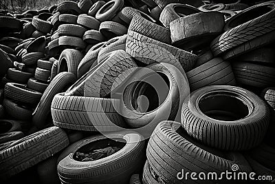 Big pile of used old car tires for recycling Stock Photo