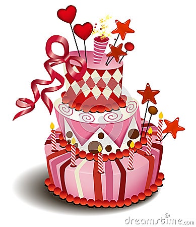 Big pink cake Vector Illustration
