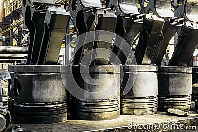Big pistons and connecting rods diesel engine Stock Photo