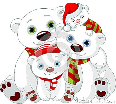Big Polar bear family at Christmas Vector Illustration