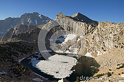 Big Pothole Lake and Nameless Pyramid Mountain Stock Photo