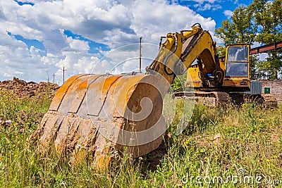 Heavy Power Bulldozer work on a building site Stock Photo