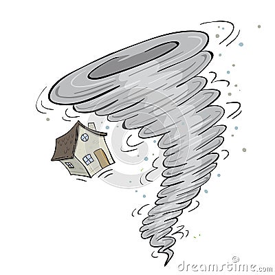 Big powerful tornado destroing house Vector Illustration