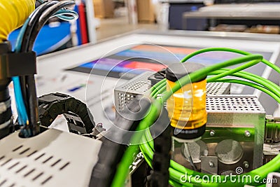 Big professional cnc plotter, processing a large scale set of foam panels for exhibition project. Stock Photo