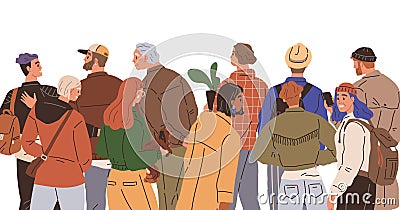 Big queue. The queue group at back eagerly anticipated reaching front The crowd queuing at concert venue buzzed Vector Illustration