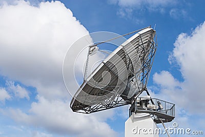 Big radar parabolic radio antenna global information data stream Stock Photo