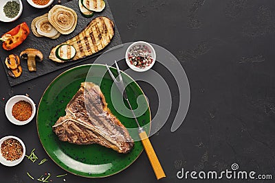 Medium rare Grilled T-Bone Steak closeup Stock Photo