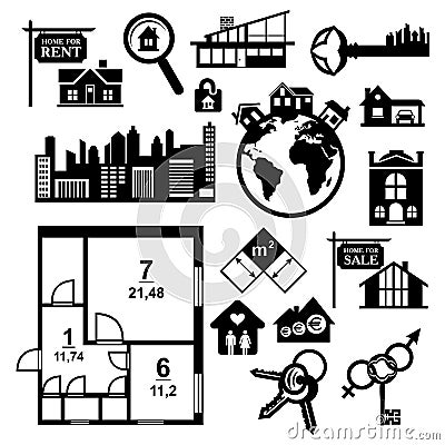 Big real estate icons set Vector Illustration