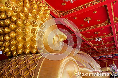 Big reclining Buddha statue in Thailand Wat Editorial Stock Photo