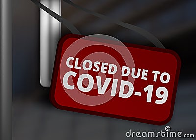 Big Red Closed Sign Before Business Centre Or Shop Vector Illustration