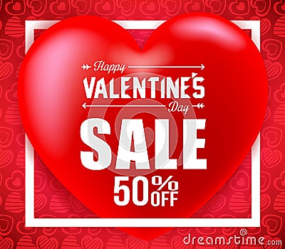 Big Red Heart With Valentines Day Sale Creative Poster in Red Background Vector Illustration