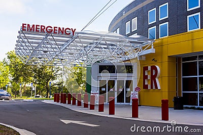 Big Red Letters to Emergency Entrance Editorial Stock Photo
