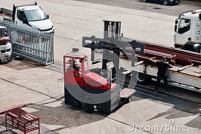 Big red lift truck Editorial Stock Photo