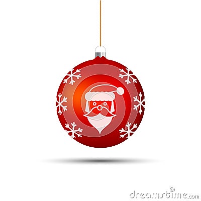 Big Red Matt Christmas Tree Ball. Santa Portrait. Merry Christmas and Happy New Year Symbol. Vector Illustration Stock Photo