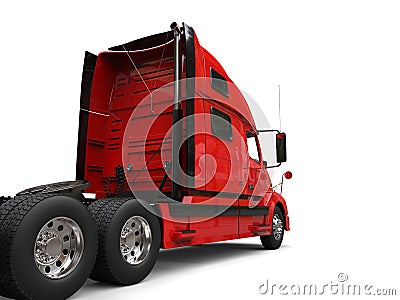 Big red modern semi - trailer truck - back view Stock Photo