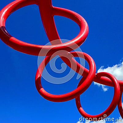 Big red rings in playground Stock Photo