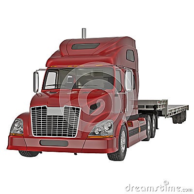 Big Red Semi Truck Isolated on White 3D Illustration Stock Photo