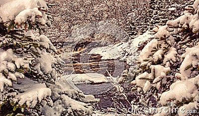 Big River in snow near Flatrock, Newfoundland, Canada Stock Photo