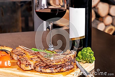 Medium Roasted T-Bone Steak and turkish wine stock photo Stock Photo
