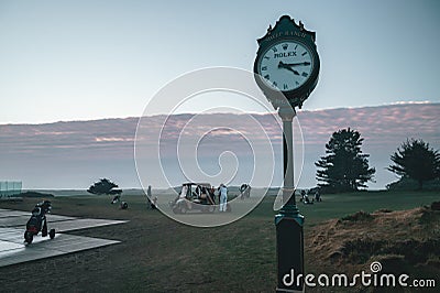 Big Rolex clock on Bandon Dunes Sheep Ranch golf course Editorial Stock Photo