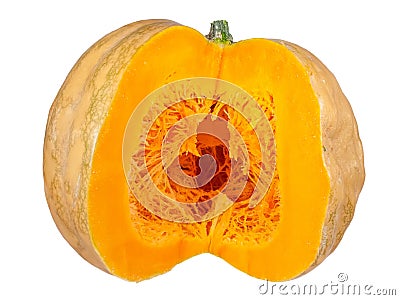 Big round orange pumpkin sliced in half Stock Photo