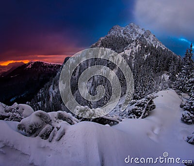 Big Rozsutec, an epic view of a frozen and snow-covered majestic mountain Stock Photo