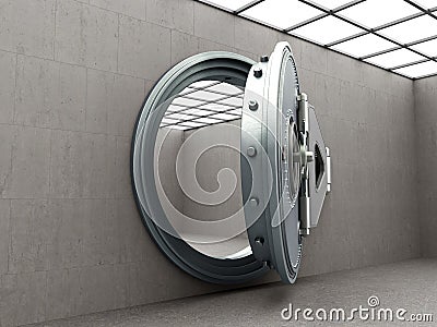 Big safe door with empty ingots High resolution 3D image Stock Photo