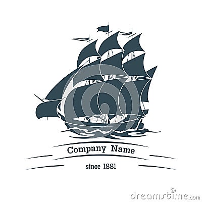 Big sail ship logo icon Vector Illustration