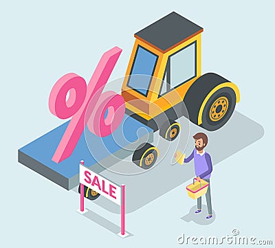 Big sale concept, end of season holiday sale. Percent sign on a lorry trailer white sale sign Vector Illustration