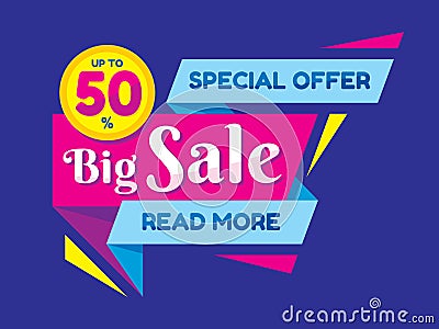 Big Sale discount up to 50% - vector concept illustration in flat style. Special offer origami creative badge. Vector Illustration
