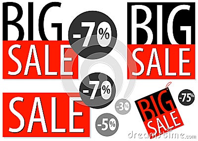 Big sale discounts signboard advertisement poster icons set with figures. Vector illustration. Vector Illustration