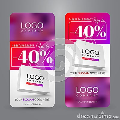 Big sale event. Set with banners with paper bag Vector Illustration