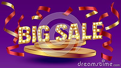 Big sale frame label, discount flyer, mega offer, night Vegas. Vector illustration Vector Illustration