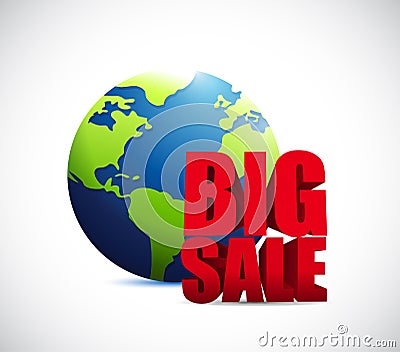 Big sale international globe business sign Cartoon Illustration