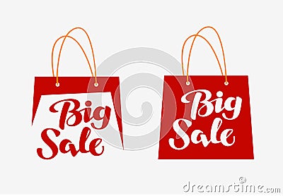 Big Sale logo. Inscription written on shopping bag. Vector illustration Vector Illustration