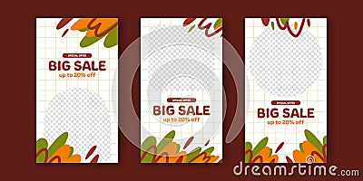 big sale offer social media stories discount promotion for kid baby with warm autumn fall abstract memphis color pattern Vector Illustration