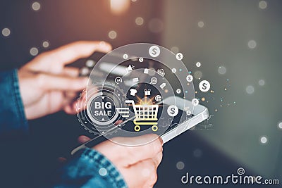 Big sale Onlineshopping banking businessman using smartphone holding credit card online shopping concept Stock Photo