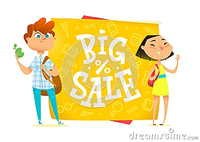 Big sale poster for school theme. Vector Illustration