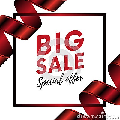 Big sale special offer banner with red gradient color ribbon on white background with your text. Vector illustration Vector Illustration