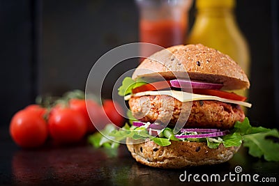Big sandwich - hamburger with juicy chicken burger Stock Photo
