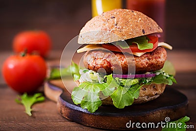 Big sandwich - hamburger with juicy chicken burger Stock Photo