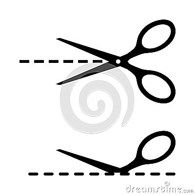 Big scissors with cut lines Vector Illustration