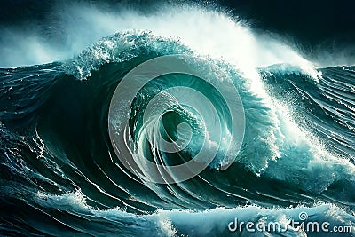 A big sea wave, a tsunami on the high seas. Sea background Stock Photo