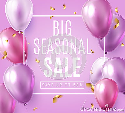 Big Seasonal Final sale text, special offer celebrate background with purple and violet air balloons. Realistic vector Vector Illustration