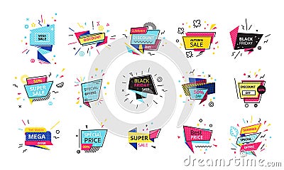 Big set of advertising stickers, banners, labels, discounts, promotions, sale. Vector Illustration