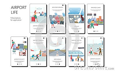 Big set of airport life applications. Vector illustration. Vector Illustration