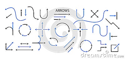 Big Set Arrows and directions signs. Easily edit the thickness of lines. Vector Illustration