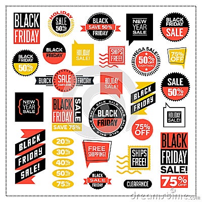 Big set of banners for black Friday and holiday sales. Vector Illustration