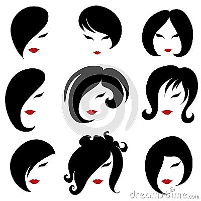 Big set of black hair styling for woman Vector Illustration