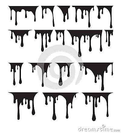 Big set of black paint drips. Vector illustration for your design Vector Illustration